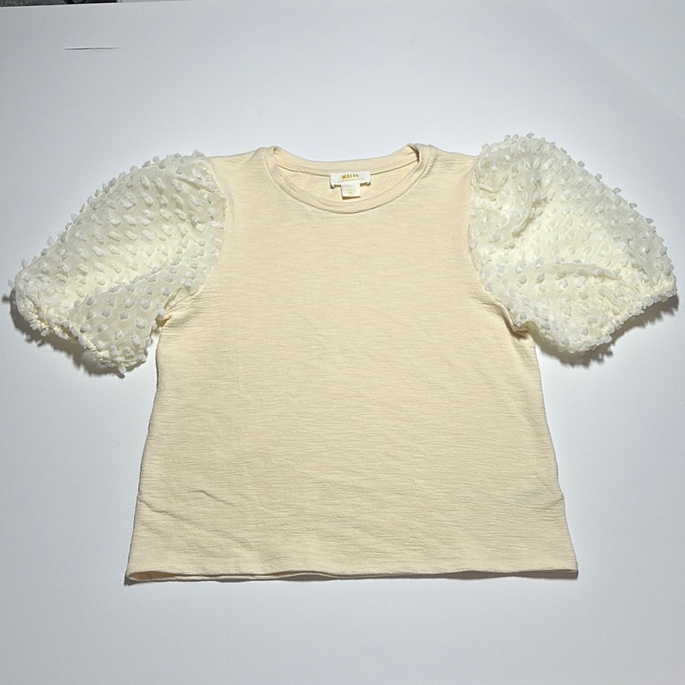 Maeve by Anthropologie Ivory Sheer Puff Short Sleeve Shirt Top - Womens Small - Picture 5 of 14